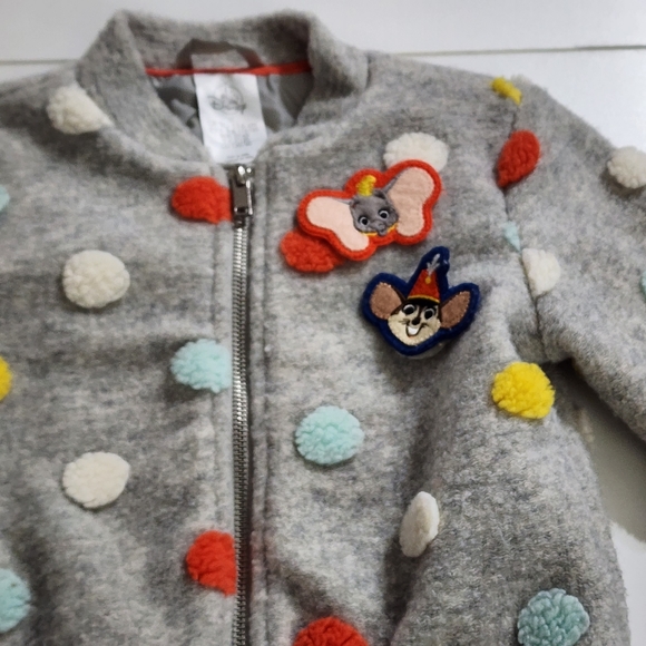 Disney Boys 3D Polka Dot Pom Pom Dumbo Timothy Mouse Bomber Jacket Size 5t RARE - Picture 2 of 10